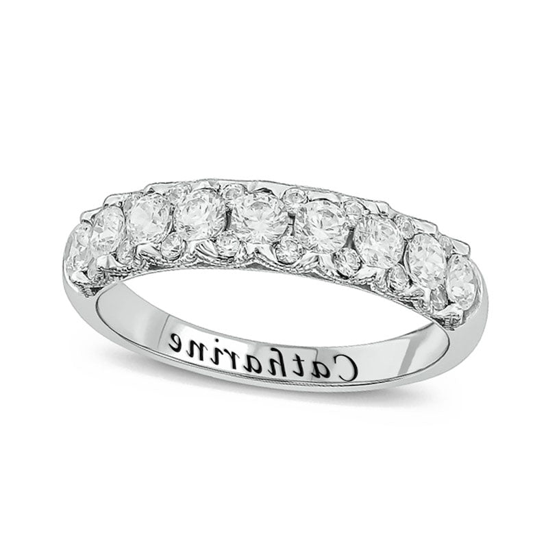 1.0 CT. T.W. Natural Diamond Scallop Border Engravable Antique Vintage-Style Anniversary Band in Solid 10K White Gold (1 Line)