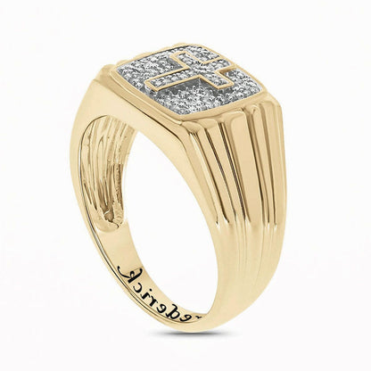 Men's 0.17 CT. T.W. Natural Diamond Cross Engravable Signet Ring in Solid 10K Yellow Gold (1 Line)