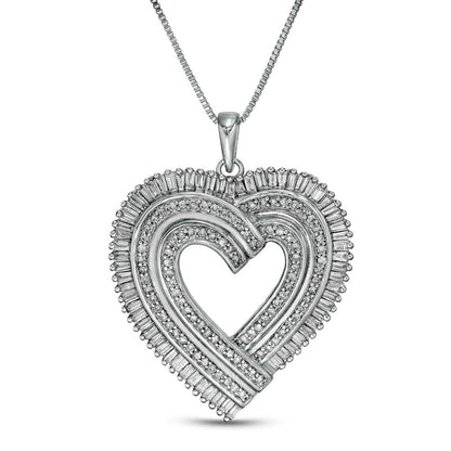 1.25 CT. T.W. Natural Diamond Layered Ribbon Heart Pendant in Sterling Silver