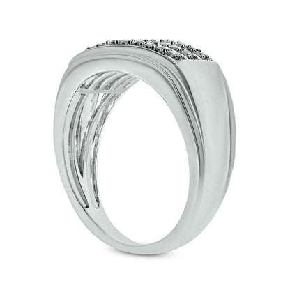 Men's 0.50 CT. T.W. Natural Diamond Tripe Row Stepped Shank Ring in Solid 10K White Gold