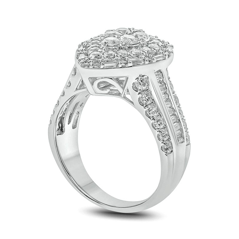 2.0 CT. T.W. Baguette and Round Composite Natural Diamond Teardrop Frame Multi-Row Engagement Ring in Solid 10K White Gold