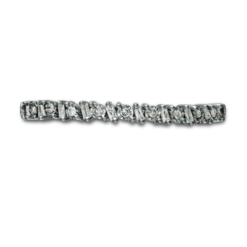 0.07 CT. T.W. Baguette and Round Natural Diamond Alternating Band in Solid 10K White Gold