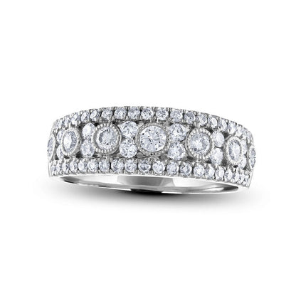 0.88 CT. T.W. Natural Diamond Edge Antique Vintage-Style Anniversary Band in Solid 14K White Gold