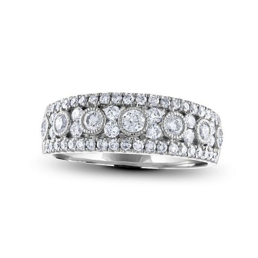 0.88 CT. T.W. Natural Diamond Edge Antique Vintage-Style Anniversary Band in Solid 14K White Gold