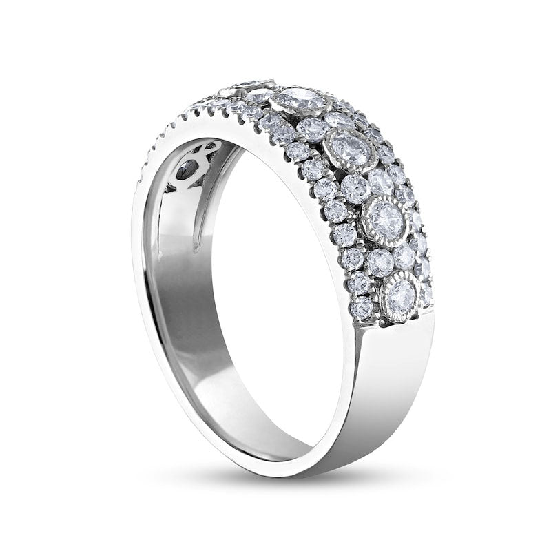 0.88 CT. T.W. Natural Diamond Edge Antique Vintage-Style Anniversary Band in Solid 14K White Gold