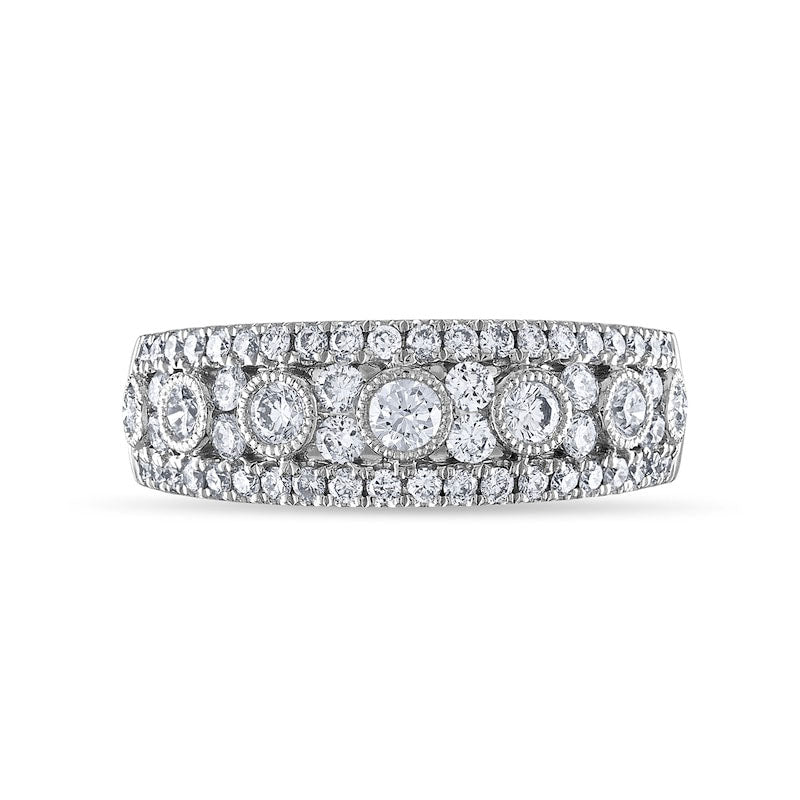 0.88 CT. T.W. Natural Diamond Edge Antique Vintage-Style Anniversary Band in Solid 14K White Gold