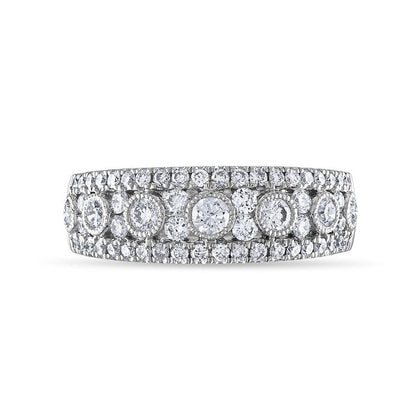 0.88 CT. T.W. Natural Diamond Edge Antique Vintage-Style Anniversary Band in Solid 14K White Gold