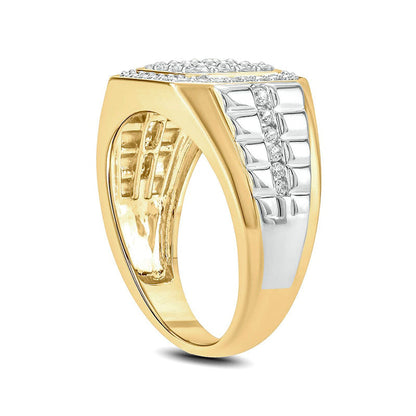 Men's 1.0 CT. T.W. Composite Natural Diamond Octagonal Frame Ribbed Shank Ring in Solid 10K Two-Tone Gold