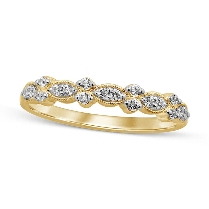 0.17 CT. T.W. Natural Diamond Antique Vintage-Style Anniversary Band in Solid 10K Yellow Gold