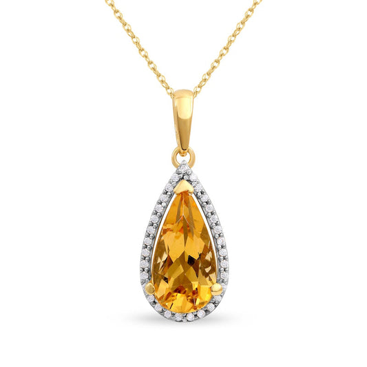 Pear-Shaped Citrine and 0.1 CT. T.W. Natural Diamond Frame Pendant in 10K Yellow Gold