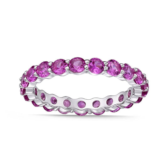 3.0mm Lab-Created Pink Sapphire Eternity Band in Sterling Silver