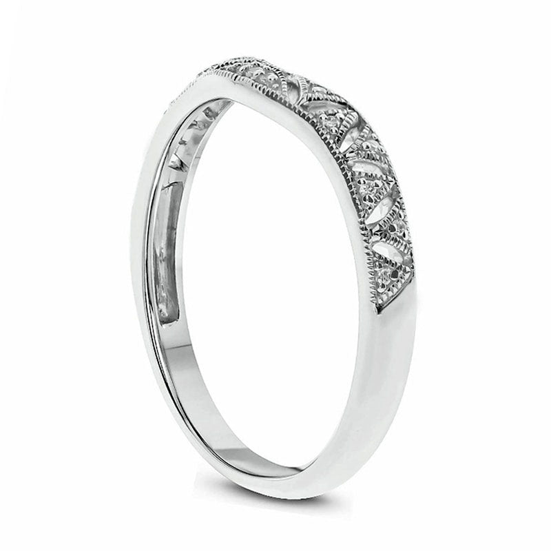 Natural Diamond Accent Antique Vintage-Style Contour Wedding Band in Sterling Silver