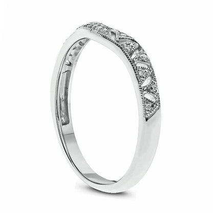 Natural Diamond Accent Antique Vintage-Style Contour Wedding Band in Sterling Silver