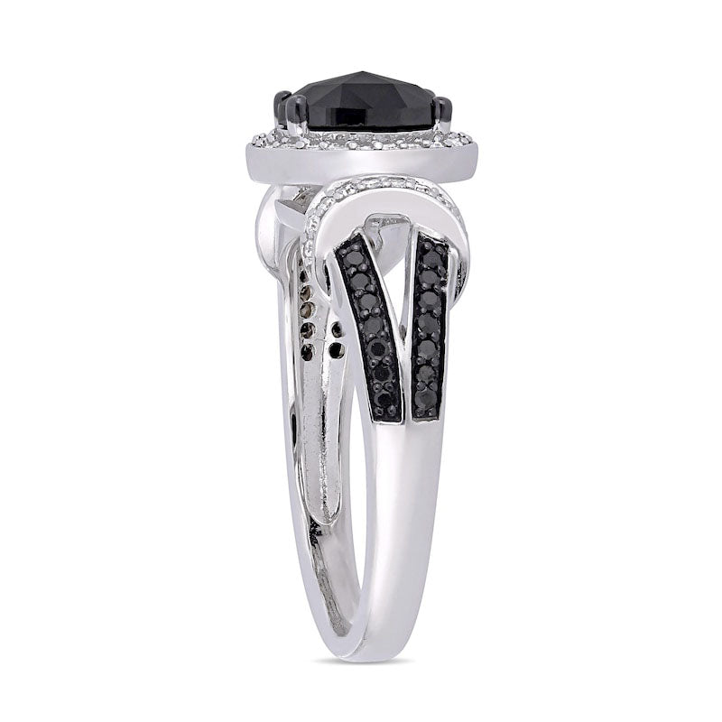 1.0 CT. T.W. Enhanced Black and White Natural Diamond Collar Split Shank Engagement Ring in Solid 10K White Gold