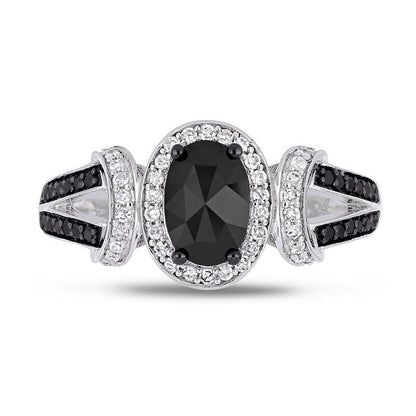 1.0 CT. T.W. Enhanced Black and White Natural Diamond Collar Split Shank Engagement Ring in Solid 10K White Gold