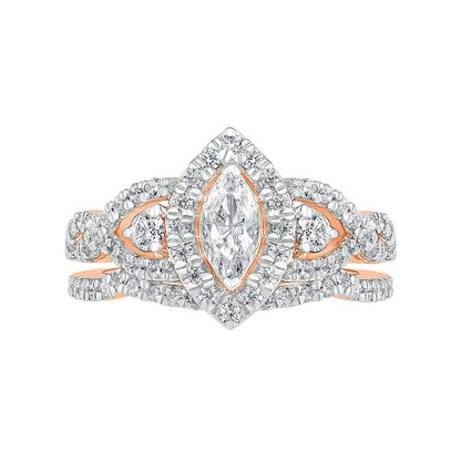 1.5 CT. T.W. Marquise Natural Diamond Frame Antique Vintage-Style Bridal Engagement Ring Set in Solid 10K Rose Gold