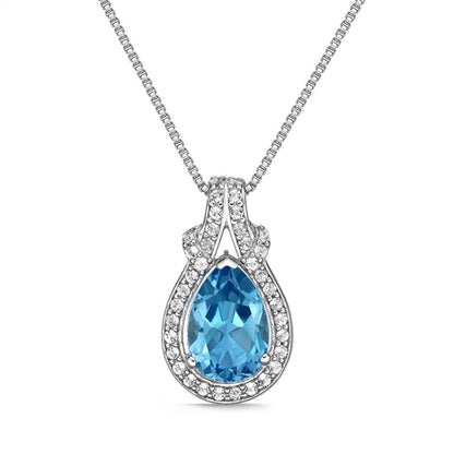 Pear-Shaped Blue and White Topaz Frame Doorknocker Pendant in Sterling Silver