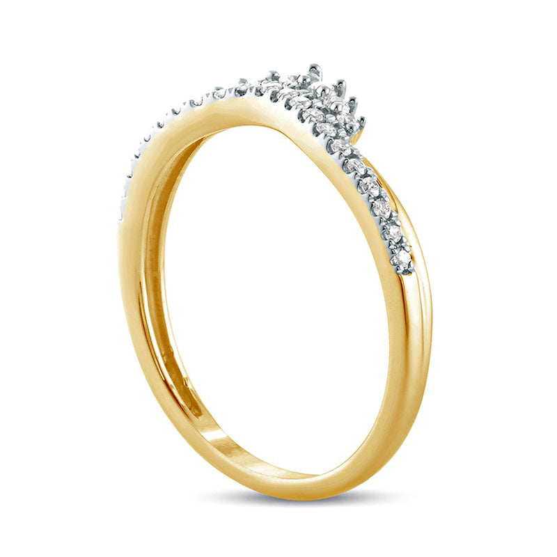 0.20 CT. T.W. Natural Diamond Crown Contour Wedding Band in Solid 10K Yellow Gold