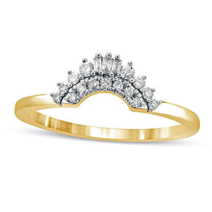 0.17 CT. T.W. Baguette and Round Natural Diamond Contour Wedding Band in Solid 10K Yellow Gold