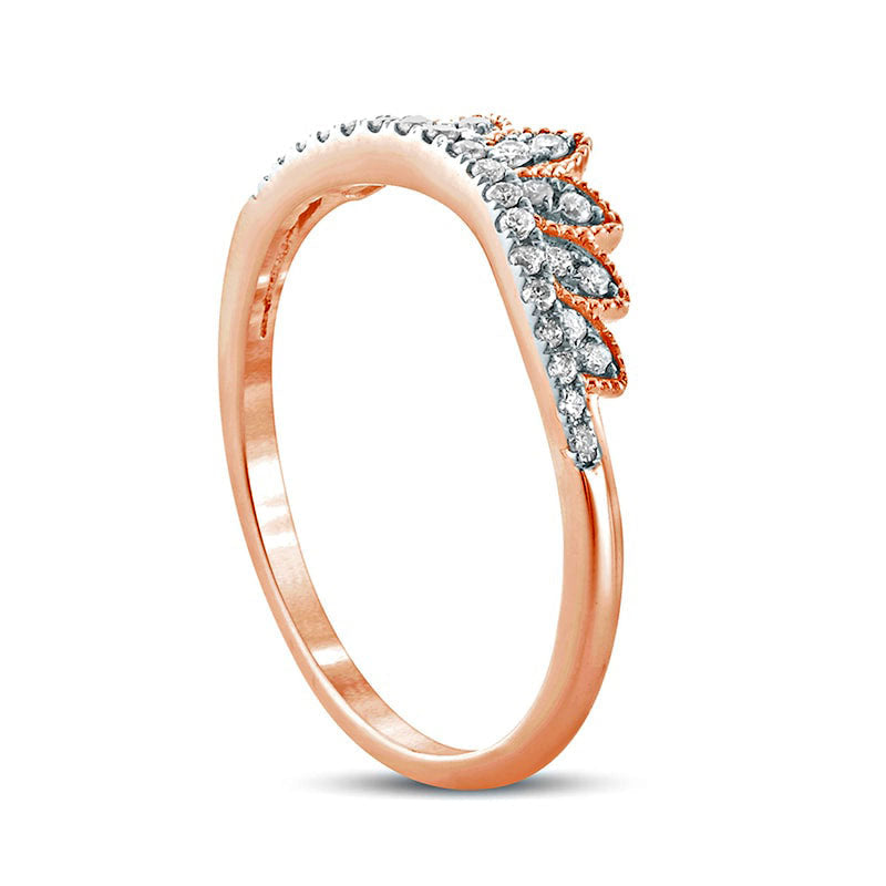 0.17 CT. T.W. Natural Diamond Leaf Crown Contour Antique Vintage-Style Wedding Band in Solid 10K Rose Gold