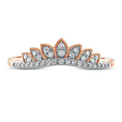 0.17 CT. T.W. Natural Diamond Leaf Crown Contour Antique Vintage-Style Wedding Band in Solid 10K Rose Gold