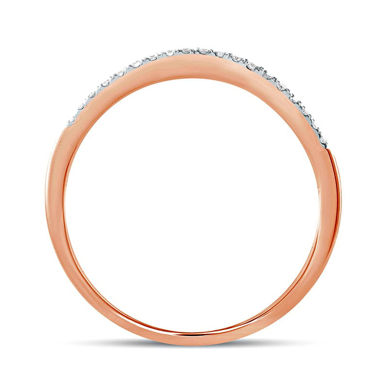 0.17 CT. T.W. Natural Diamond Leaf Crown Contour Antique Vintage-Style Wedding Band in Solid 10K Rose Gold