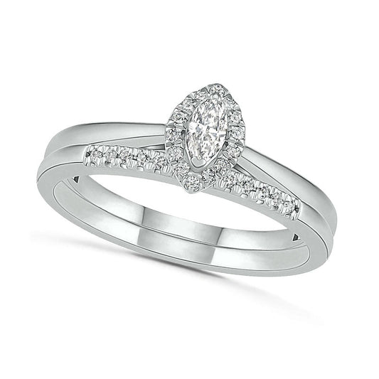 0.25 CT. T.W. Marquise Natural Diamond Frame Bridal Engagement Ring Set in Solid 10K White Gold