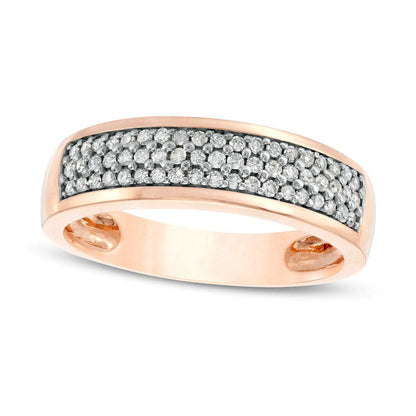 Men's 0.38 CT. T.W. Natural Diamond Triple Row Wedding Band in Solid 10K Rose Gold