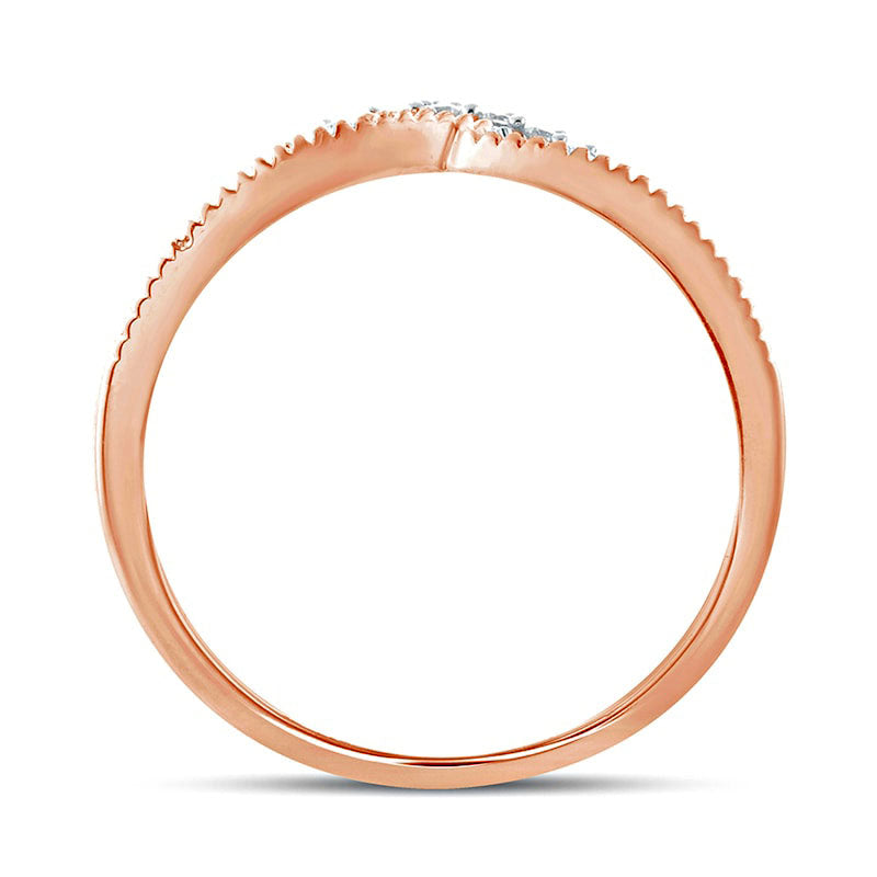 0.17 CT. T.W. Natural Diamond Crown Chevron Antique Vintage-Style Wedding Band in Solid 10K Rose Gold