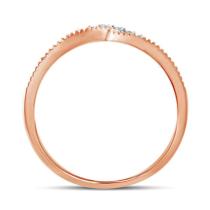 0.17 CT. T.W. Natural Diamond Crown Chevron Antique Vintage-Style Wedding Band in Solid 10K Rose Gold