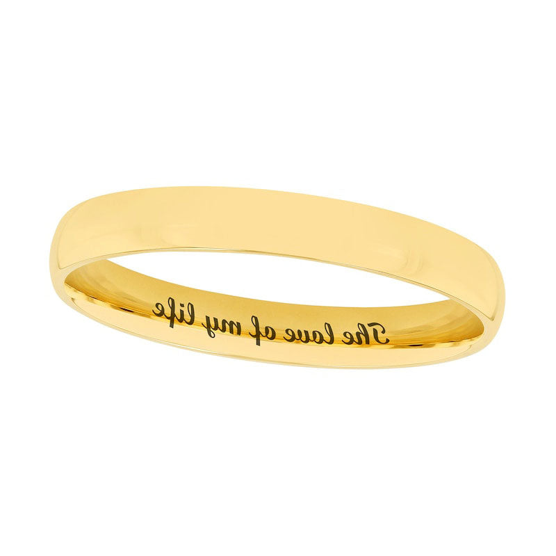 Ladies' 3.0mm Comfort-Fit Engravable Wedding Band in Solid 14K White, Yellow or Rose Gold (1 Line)