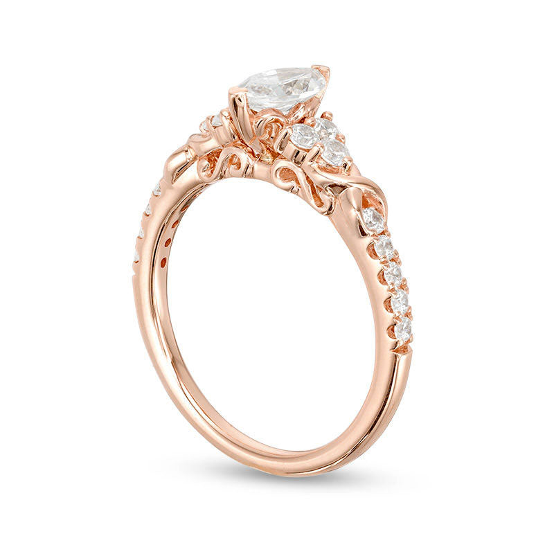 0.88 CT. T.W. Marquise Natural Diamond Tri-Sides Twist Engagement Ring in Solid 14K Rose Gold