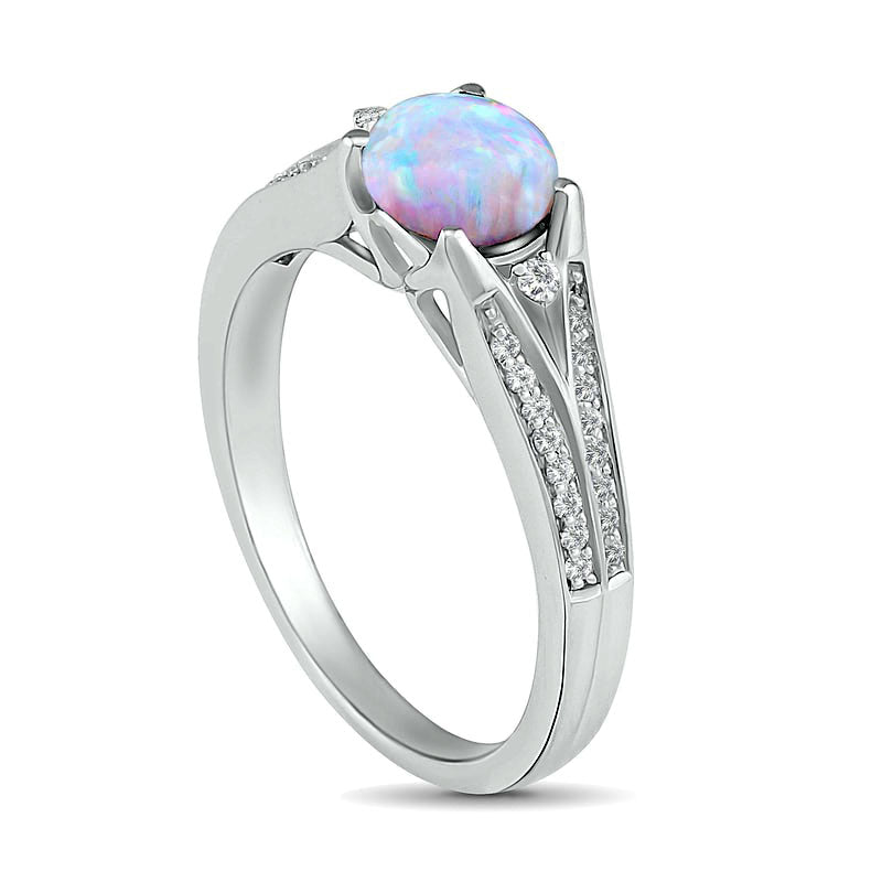 6.0mm Lab-Created Opal and White Sapphire Split Shank Ring in Sterling Silver
