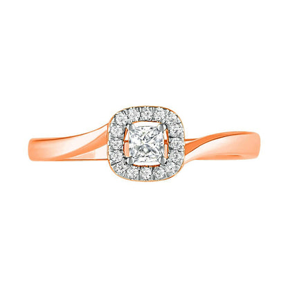 0.33 CT. T.W. Princess-Cut Natural Diamond Frame Bypass Shank Bridal Engagement Ring Set in Solid 10K Rose Gold
