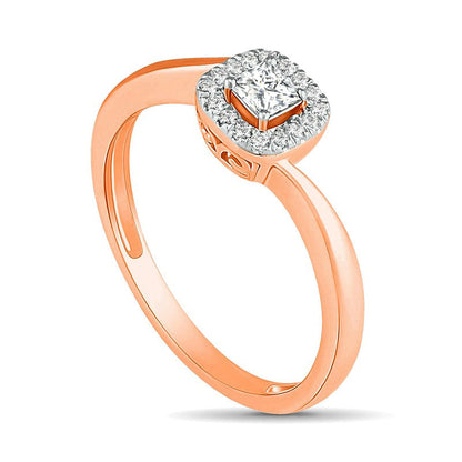 0.33 CT. T.W. Princess-Cut Natural Diamond Frame Bypass Shank Bridal Engagement Ring Set in Solid 10K Rose Gold