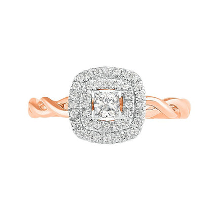 0.38 CT. T.W. Princess-Cut Natural Diamond Double Frame Twist Shank Bridal Engagement Ring Set in Solid 10K Rose Gold