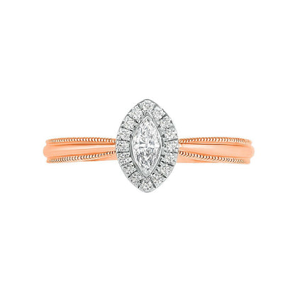 0.33 CT. T.W. Marquise Natural Diamond Frame Antique Vintage-Style Bridal Engagement Ring Set in Solid 10K Rose Gold