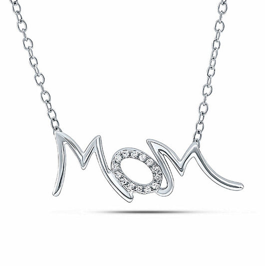 0.05 CT. T.W. Natural Diamond "MOM" Necklace in 10K White Gold