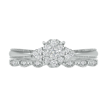 0.25 CT. T.W. Natural Diamond Antique Vintage-Style Scallop Shank Bridal Engagement Ring Set in Sterling Silver