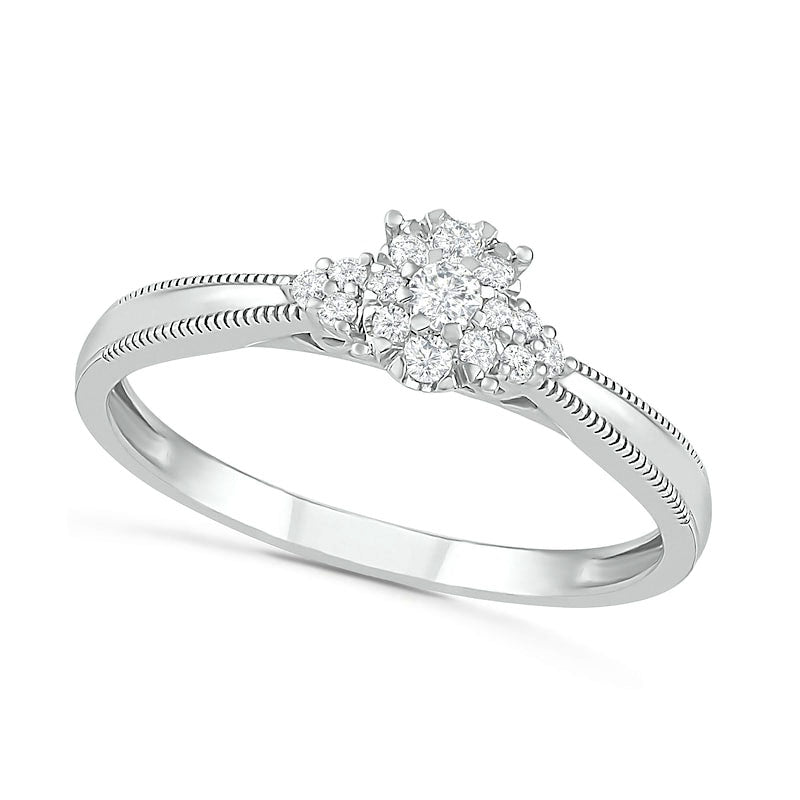 0.25 CT. T.W. Natural Diamond Antique Vintage-Style Scallop Shank Bridal Engagement Ring Set in Sterling Silver