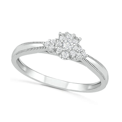 0.25 CT. T.W. Natural Diamond Antique Vintage-Style Scallop Shank Bridal Engagement Ring Set in Sterling Silver