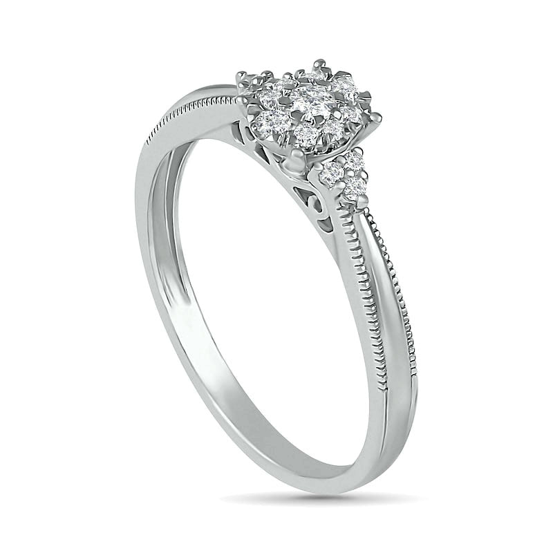 0.25 CT. T.W. Natural Diamond Antique Vintage-Style Scallop Shank Bridal Engagement Ring Set in Sterling Silver