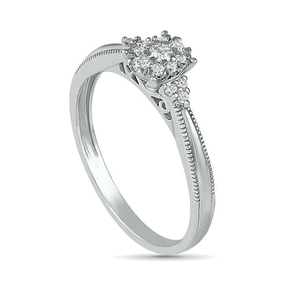 0.25 CT. T.W. Natural Diamond Antique Vintage-Style Scallop Shank Bridal Engagement Ring Set in Sterling Silver