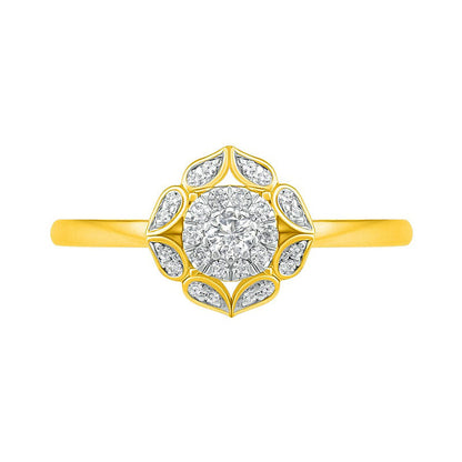 0.33 CT. T.W. Natural Diamond Flower Frame Bridal Engagement Ring Set in Solid 10K Yellow Gold