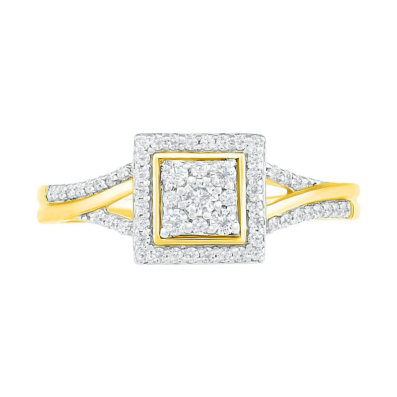 0.38 CT. T.W. Composite Natural Diamond Square Frame Split Shank Bridal Engagement Ring Set in Solid 10K Yellow Gold