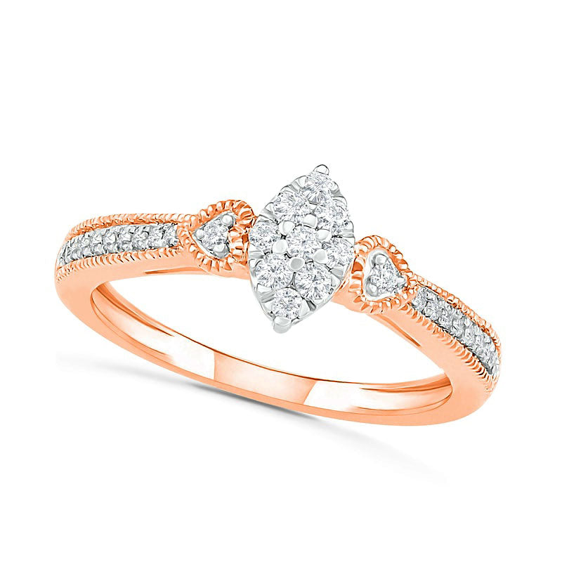 0.33 CT. T.W. Composite Natural Diamond Marquise Antique Vintage-Style Bridal Engagement Ring Set in Solid 10K Rose Gold