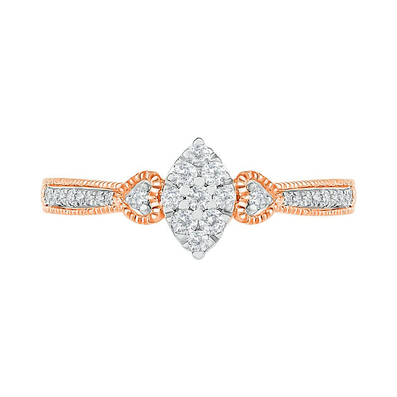 0.33 CT. T.W. Composite Natural Diamond Marquise Antique Vintage-Style Bridal Engagement Ring Set in Solid 10K Rose Gold