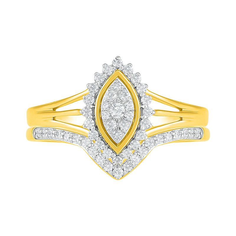 0.33 CT. T.W. Composite Natural Diamond Marquise Frame Sunburst Bridal Engagement Ring Set in Solid 10K Yellow Gold