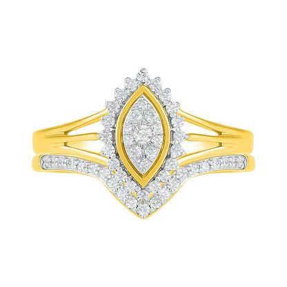 0.33 CT. T.W. Composite Natural Diamond Marquise Frame Sunburst Bridal Engagement Ring Set in Solid 10K Yellow Gold