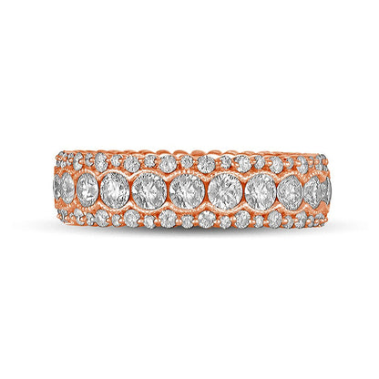 3.0 CT. T.W. Natural Diamond Scallop Edge Antique Vintage-Style Eternity Anniversary Band in Solid 14K Rose Gold